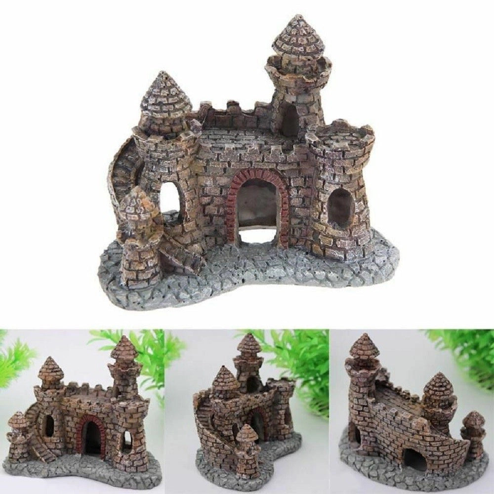 Trade Shop - Decorazione Per Acquario Castello Con Torre Resina Pesci Acqua H10 Cm Ornamento -