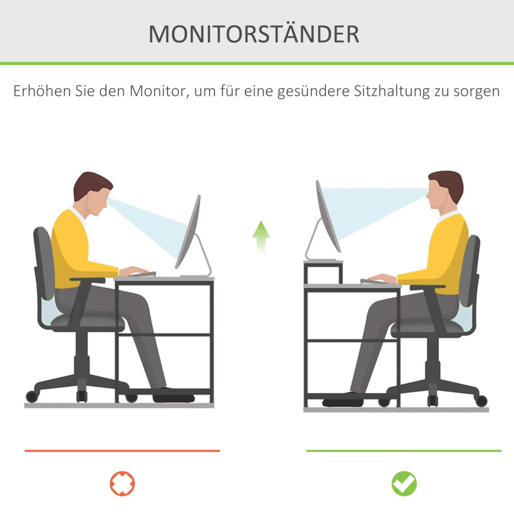 Supporto per monitor in bambù con 1 cassetto e vano aperto per ufficio, naturale, 49 × 25,5 × 11,5 cm