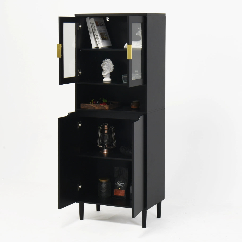 Libreria Alta con Ante in Vetro Temperato e Ripiani Regolabili ¨C MINIMAL ¨C Nero, MDF Laccato