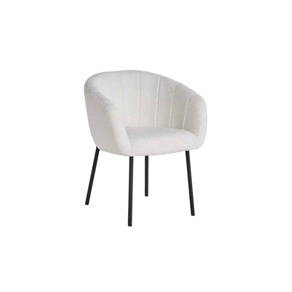 Sedia SEVILLE – Tessuto bouclé bianco – Piedi in metallo nero – H79 x L57 x P62 cm