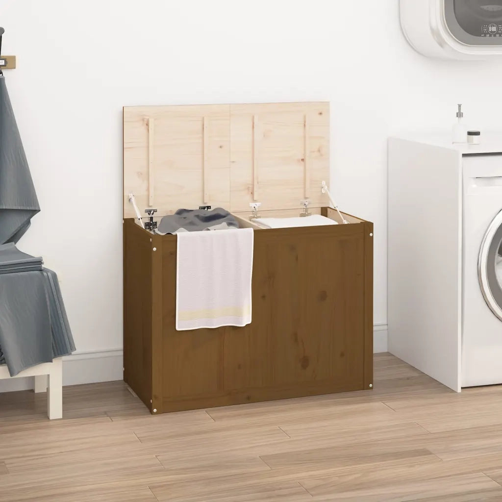 Contenitore per Bucato Ambra 88,5x44x66 cm Legno Massello Pino 823572