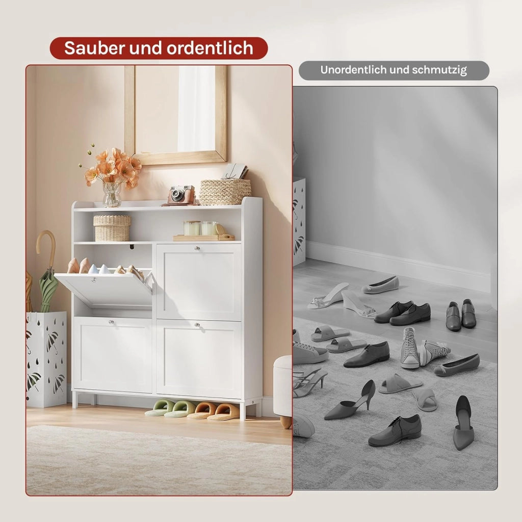 Scarpiera con 4 alette, scarpiera stretta, salvaspazio e robusta, per 8-12 paia di scarpe, antigraffio, 100 x 107 x 19,5 cm, colore bianco