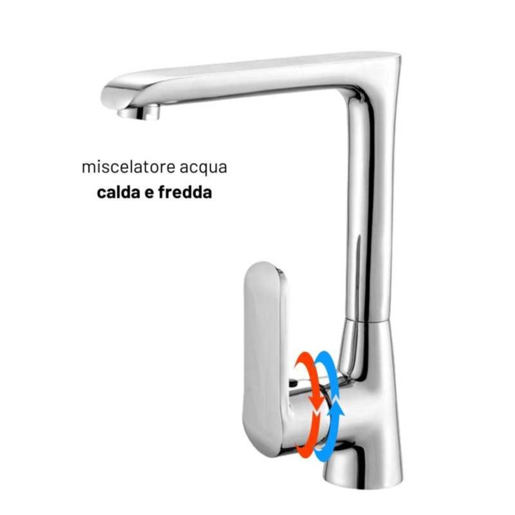 Miscelatore monoforo ottone per lavello cucina amsterdam erogazione orientabile *** finitura- cromo lucido, confezione 1