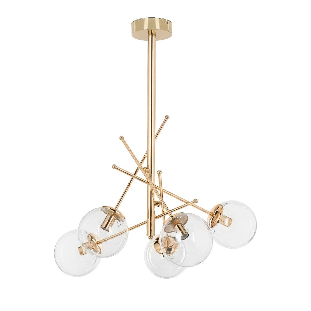 Lampada da soffitto Gondia ASZ1391 in metallo colore oro con 5 paralumi in vetro H82xL70