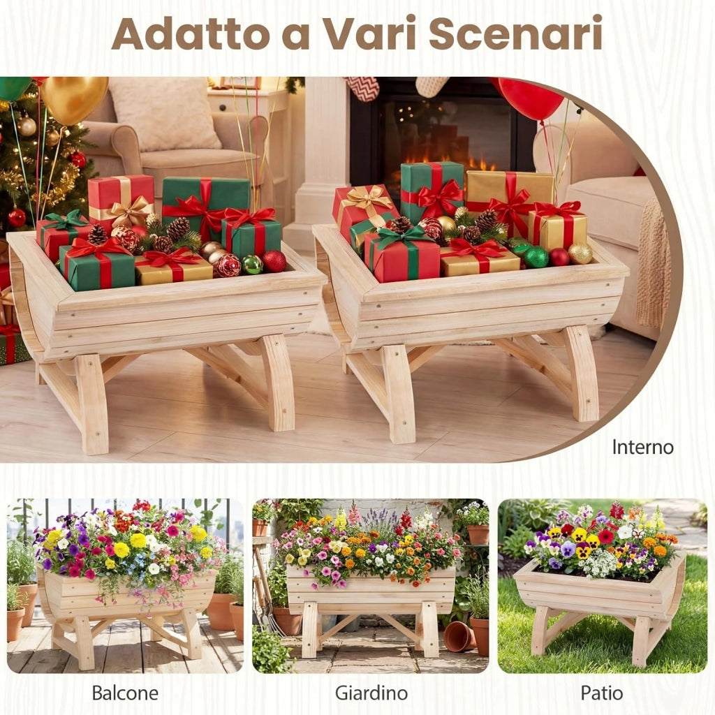 2 Fioriere Rialzate da Esterno in Legno Massello con Gambe Robuste e Foro di Drenaggio Integrato, Fioriere Elevate da Esterno ed Interno per Fiori, Erbe Aromatiche e Verdura