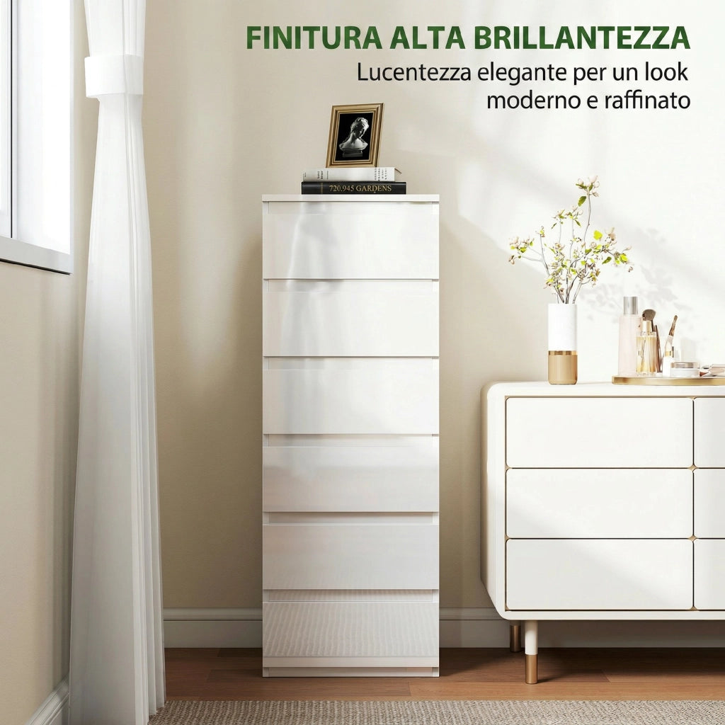 Com¨° Bianco a 6 Cassetti ¨C zephmum ¨C Finitura Lucida