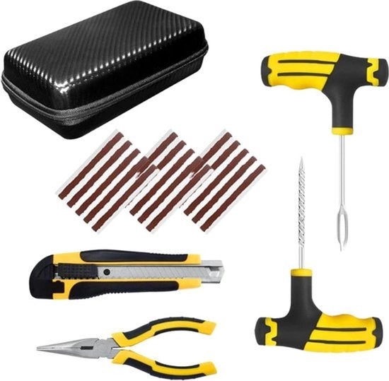 Kit di riparazione delle gomme pneumatiche senza prensa - Kit di attrezzi completo per le gomme screpolate - Riparazione di emergenza per auto, motocicli, pick-up e gru agricola