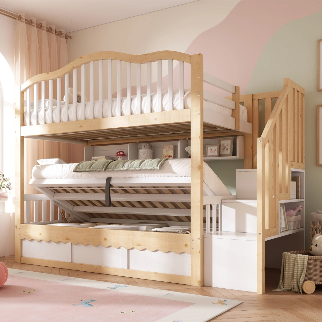 letto a castello in legno bianco e rovere 98 x 252 cm