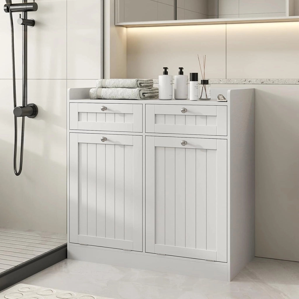 Armadietto da bagno con cesto per la biancheria, armadio da bagno con 2 cassetti e 2 sacchetti per la biancheria rimovibili, armadietto per il soggiorno e il bagno (79 x 40 x 80 cm)