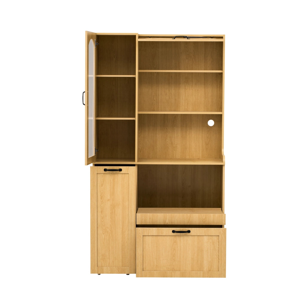 Highboard con Ripiani Regolabili, Cassetti e Vetro ¨C Xylo ¨C Naturale