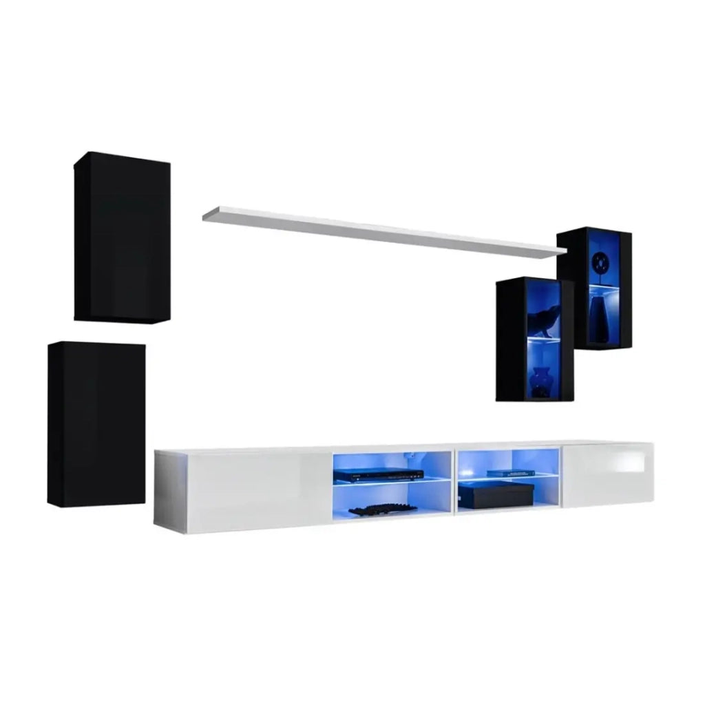 Set di mobili da soggiorno SWITCH XXV – LED – Nero e Bianco – Design sospeso