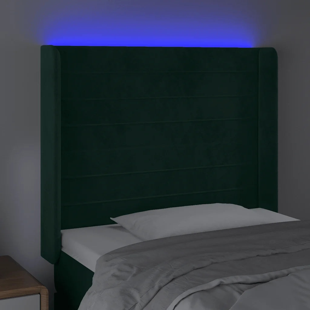 Testiera a LED Verde Scuro 93x16x118/128 cm in Velluto 3124227