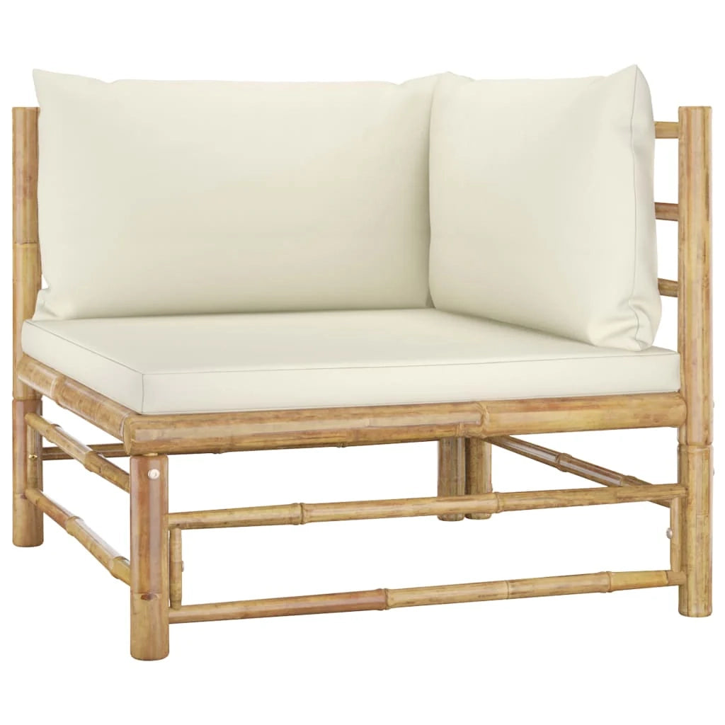 Set di mobili da giardino mobili da esterno 7 pezzi con cuscini bambù bianco crema 02_0017081