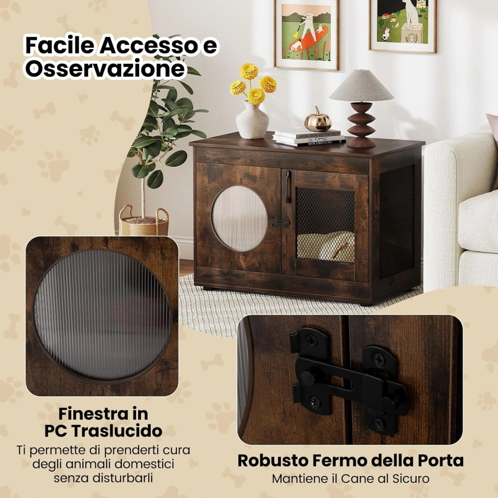 Mobile Lettiera per Gatti 82 x 47 x 60 cm, Casetta in Legno per Animali con Rete Traspirante in Metallo Robusto e Anta, Gabbia Multiuso per Gatti