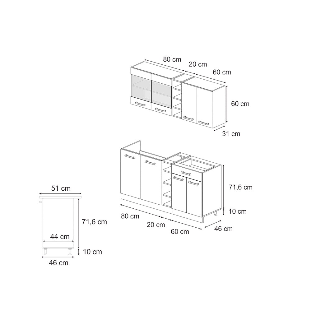 Vicco Cucina completa Quercia dorata/bianco 160 cm PL Antracite