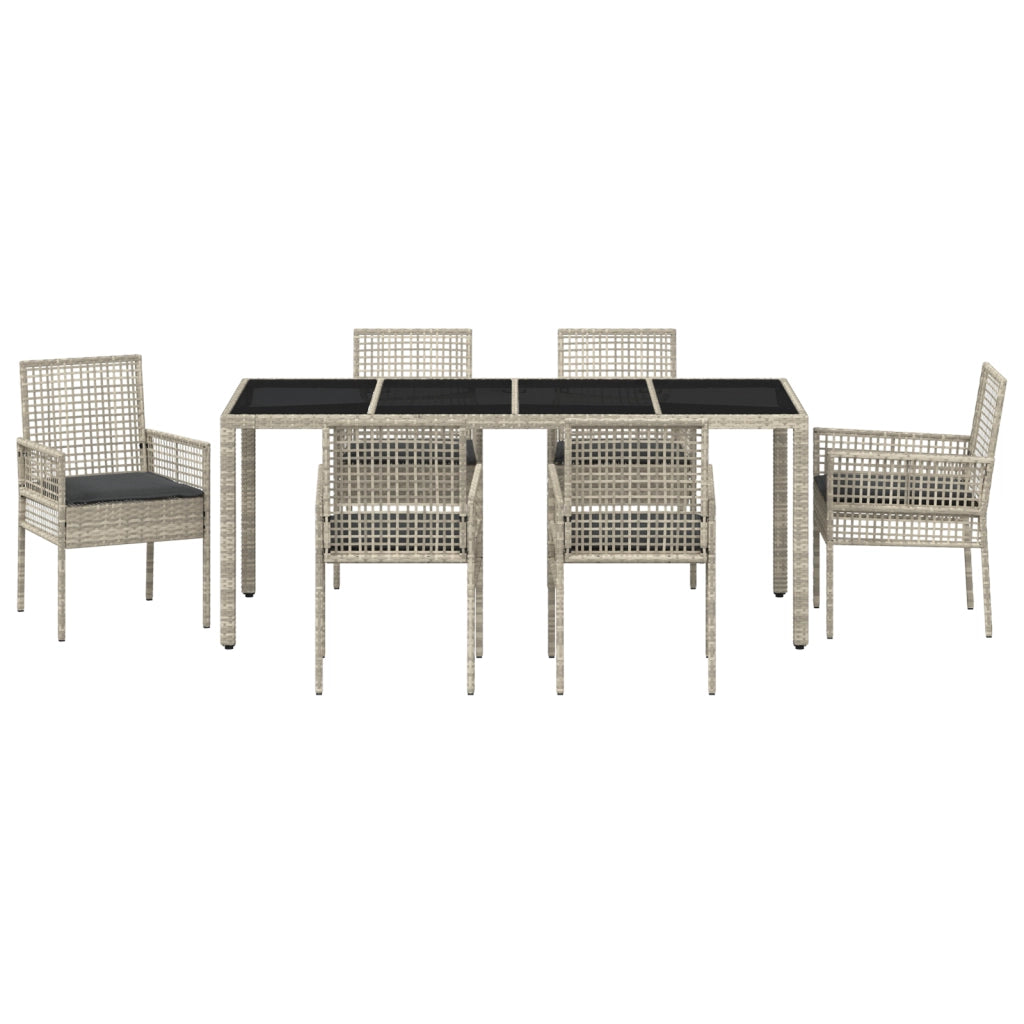 Set da Pranzo da Giardino 7 Pezzi con Cuscini Grigio Chiaro in Polyrattan