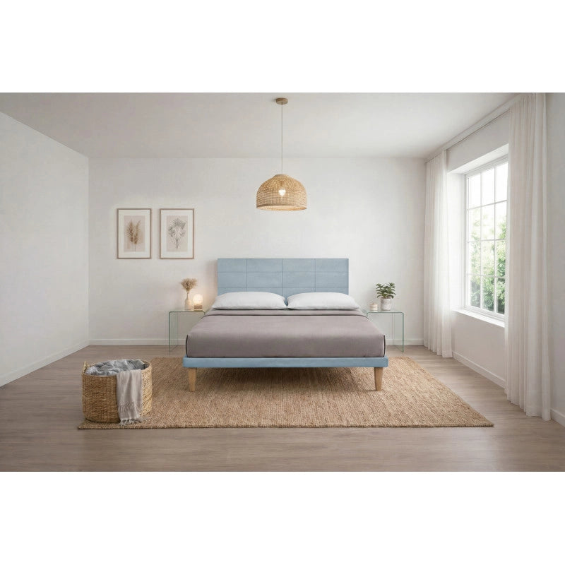 Letto imbottito Matrimoniale 180x200 cm Square - Con rete,Microfibra,Azzurro
