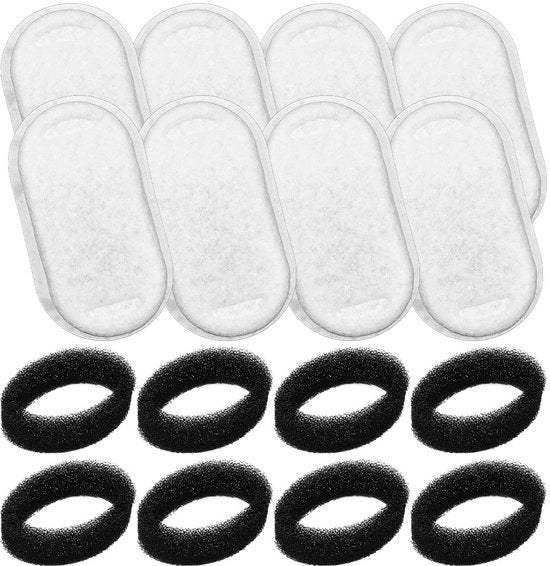 Vervangfilters per Fonte Acquella per Gatti - 8+8 Pezzi - 3.2L - Filtro con Carbone Attivo e Schiuma