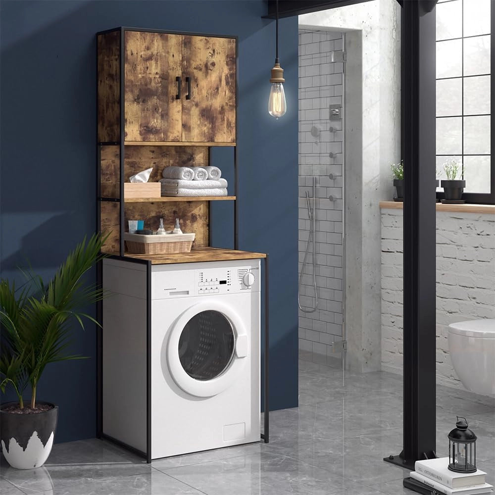 Mobile lavatrice Fyrk, Rovere rustico, 64 x 189 cm, per riporre risparmiando spazio sopra la lavatrice