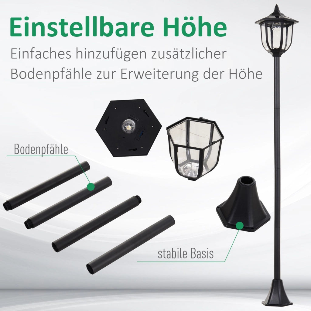 Lanterna Solare Da Giardino Luce Fredda Nero Plastica Per Esterni Accensione Automatica 6 Luci