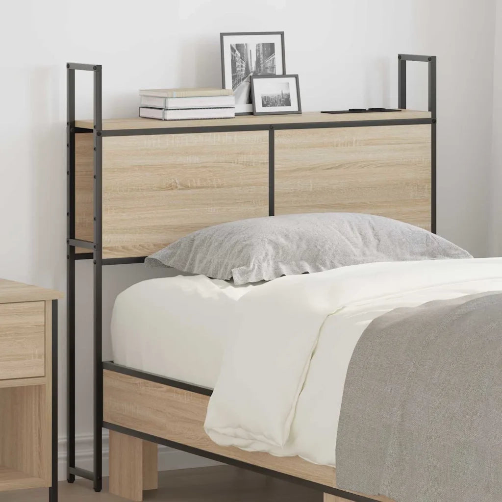 Testiera con Stazione di Carica e Storage-Testiera Multifunzionale-Testata rovere sonoma 75 cm