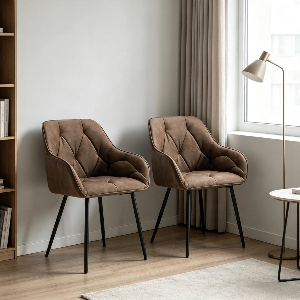SEDIA da pranzo con braccioli 45,5x45x83,5 cm in ecopelle marrone scuro Set da 2 pezzi