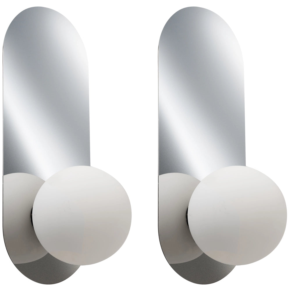 Set di 2 lampade da parete ovali con paralumi a globo in vetro argento stile retrò