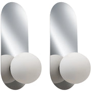 Set di 2 lampade da parete ovali con paralumi a globo in vetro argento stile retrò