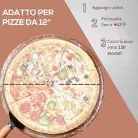 Forno per Pizza Pieghevole e Portatile con Pala e Pietra, in Acciaio e Legno, 81x40x72 cm, Nero