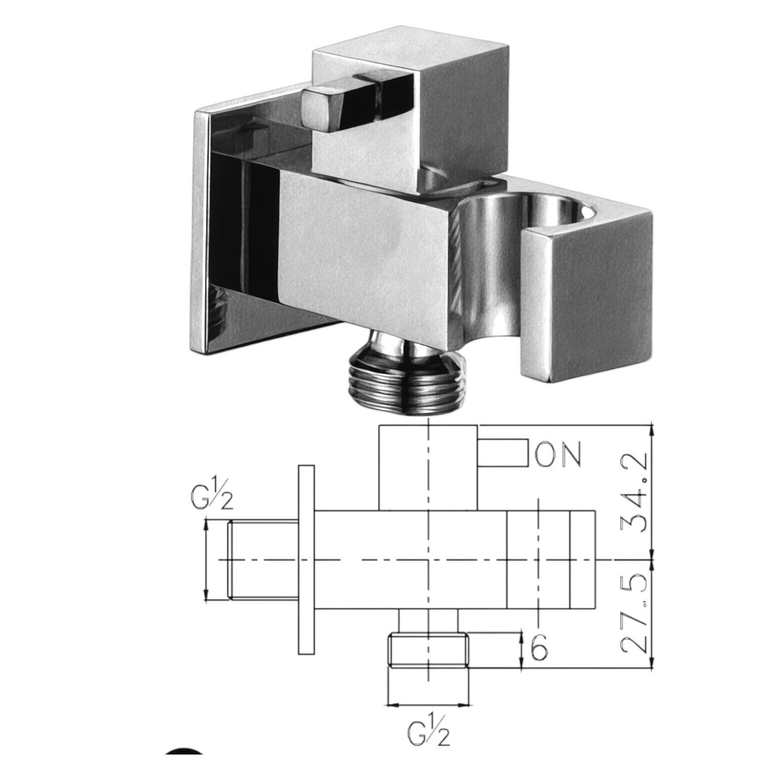 Presa acqua quadrata con supporto doccia e rubinetto
