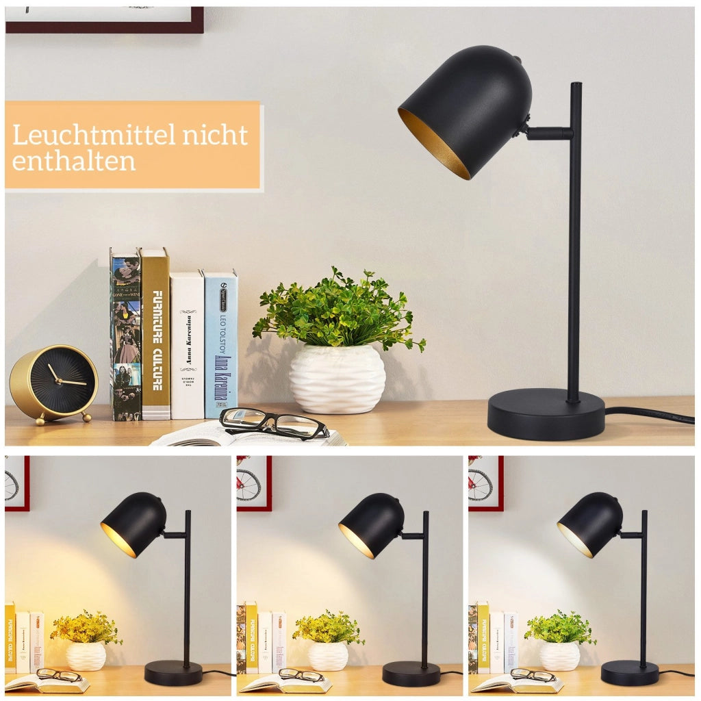 ZMH Lampada da tavolo lampada da comodino nero oro E14 retrò metallo girevole 350°