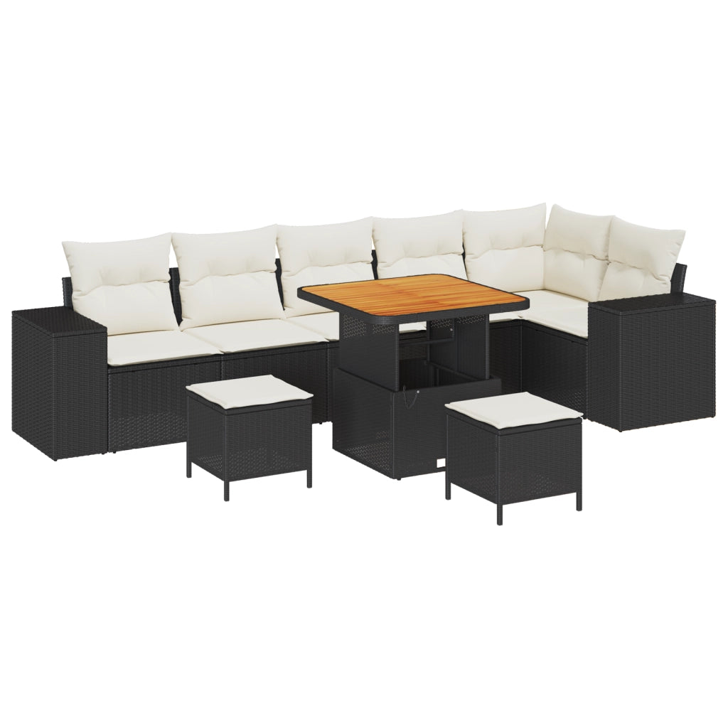 Set Divano Giardino  9 Pezzi con Cuscini Polyrattan Nero e Acacia