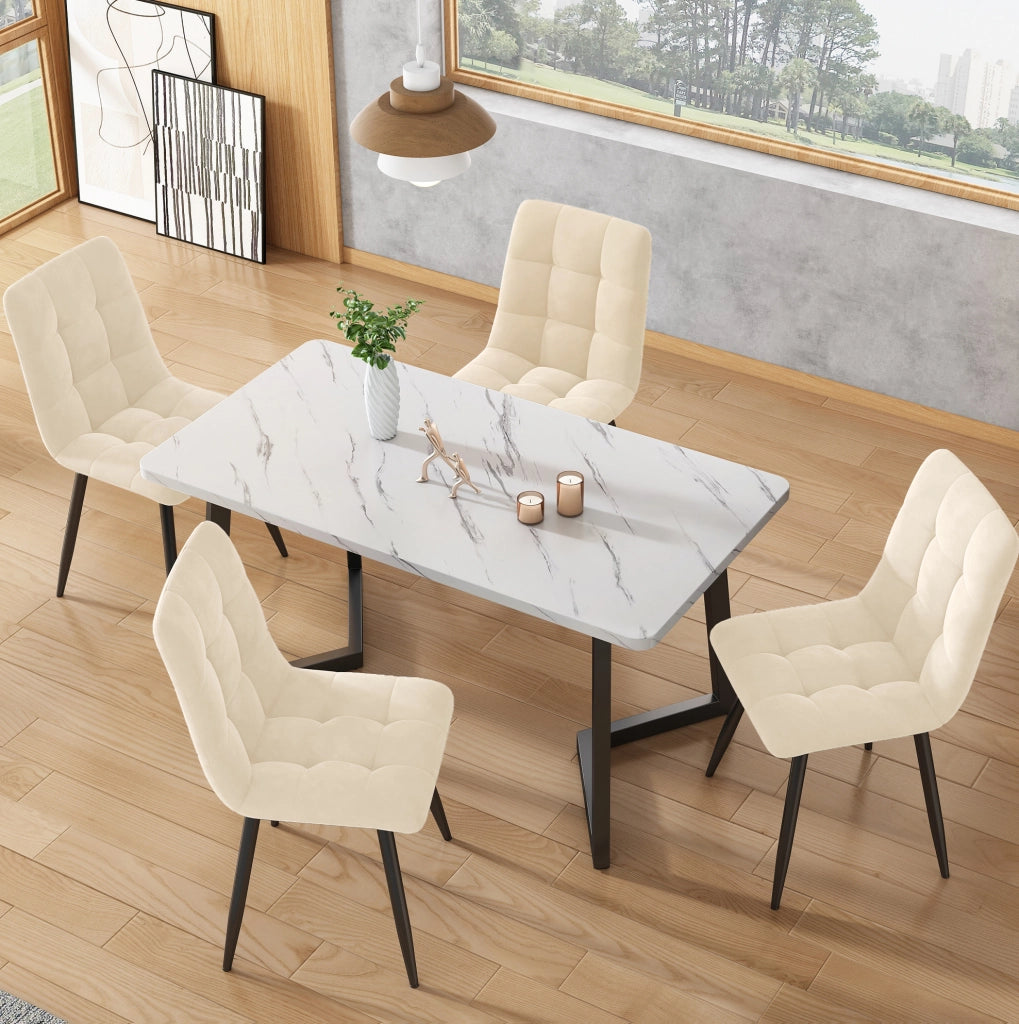 Set di 4 Sedie da Pranzo in Velluto Bianco Antico