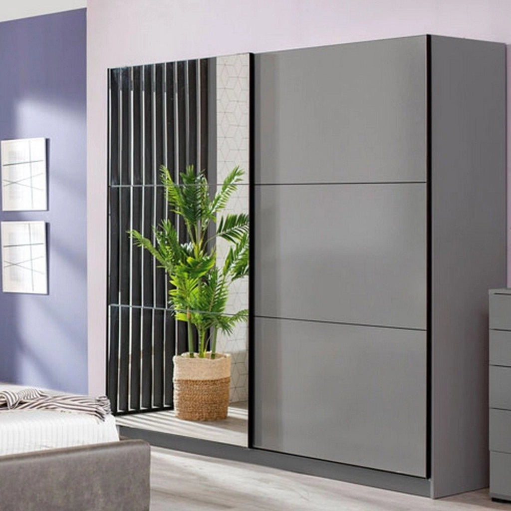 Armadio Camera da Letto Soncino, Guardaroba Grande Appendiabiti, 217x210h cm Nero Antracite