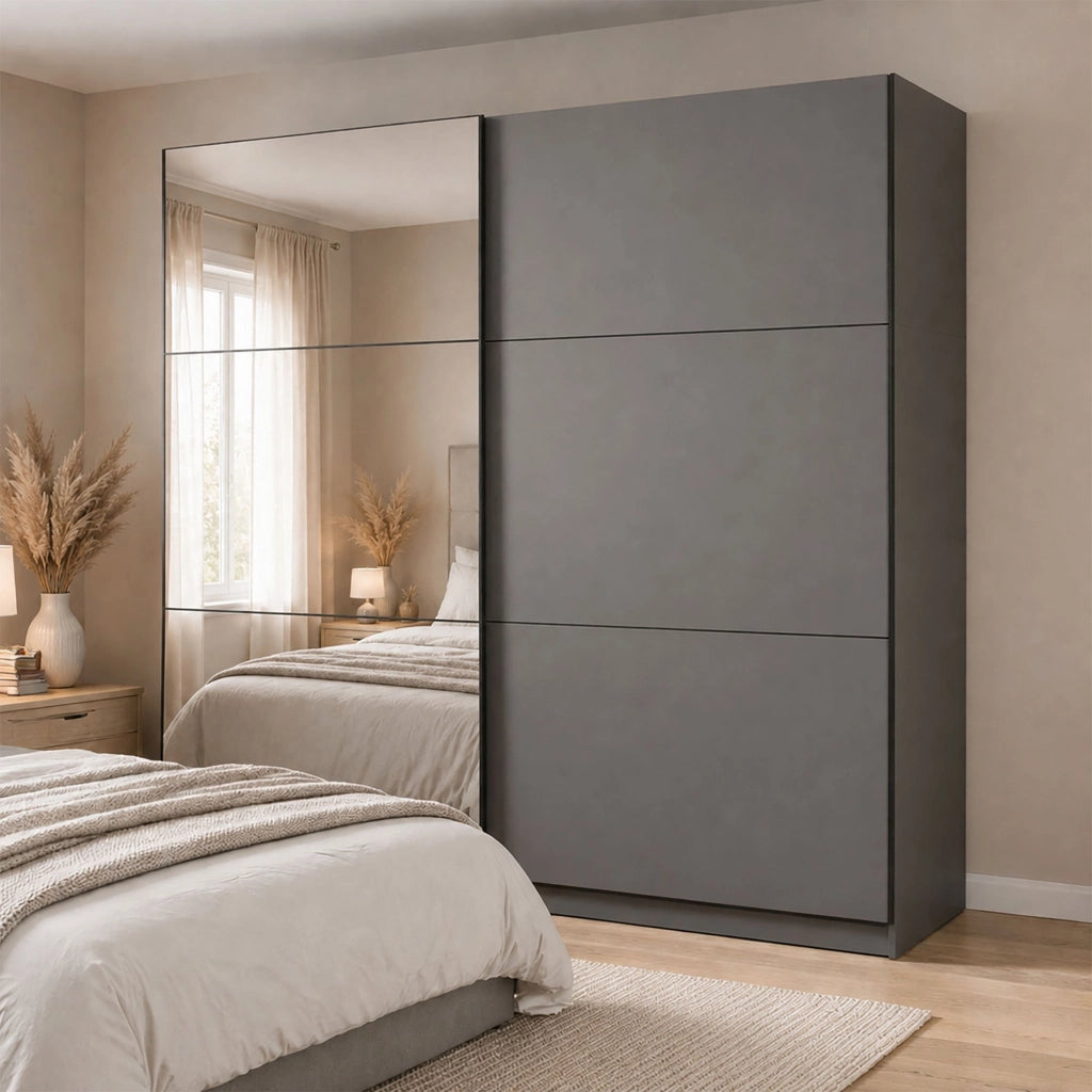 Armadio Camera da Letto Soncino, Guardaroba Grande Appendiabiti, 217x210h cm Nero Antracite