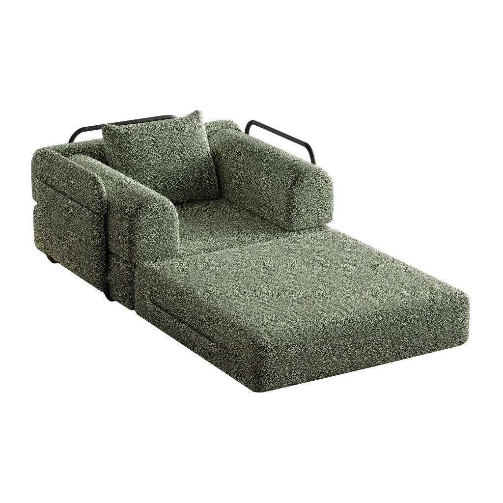 Poltrona letto 2 in 1 con vano portaoggetti in ciniglia verde
