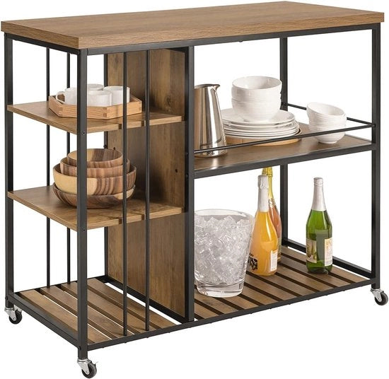 Carrello cucina multifunzionale - Stile industriale vintage - MDF e metallo - 5 ripiani - Mobili con freni bloccanti - Marchio unico - 110 cm x 92 cm x 45 cm