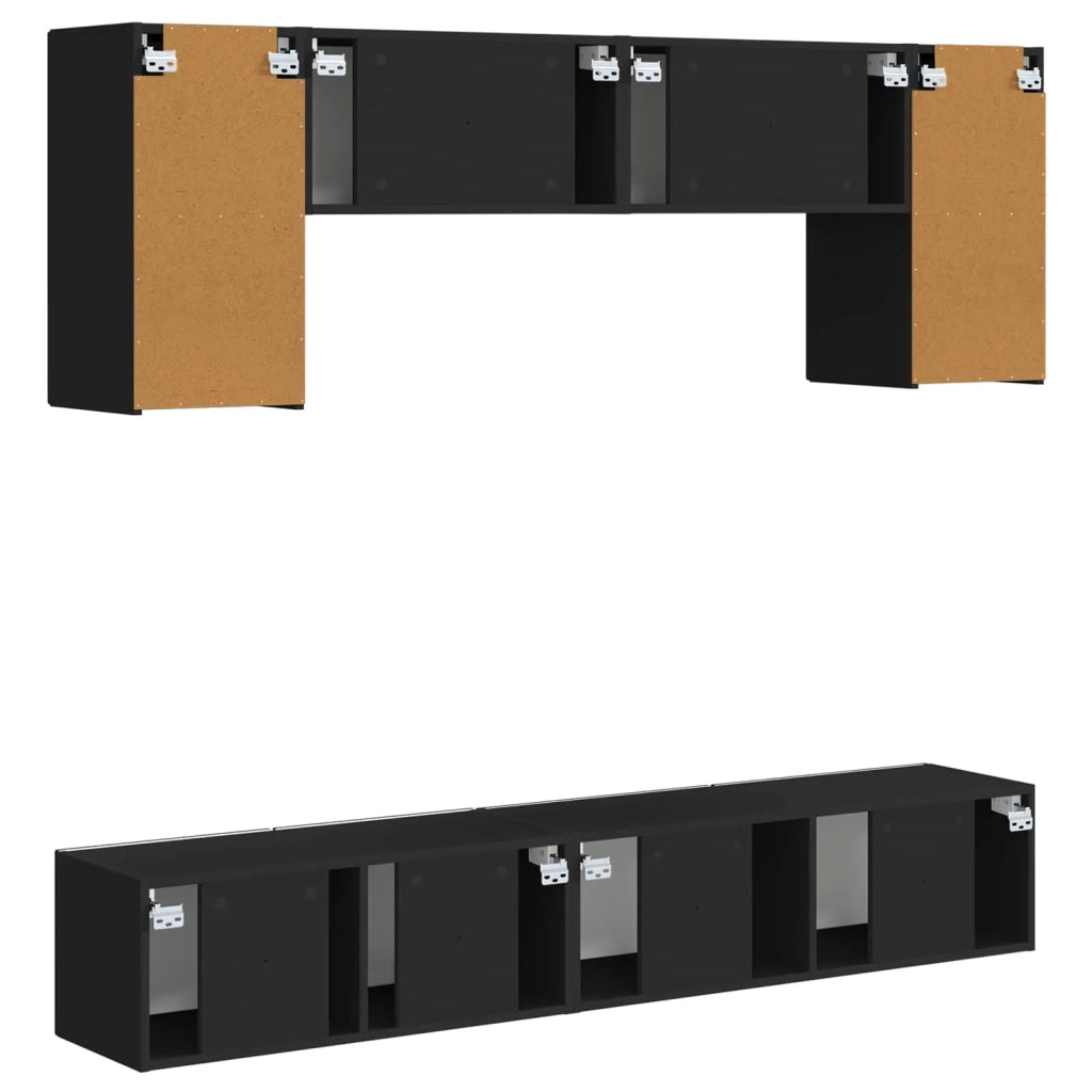 Set mobile TV Montaggio a parete 4 pcs Nero Legno multistrato 3409079