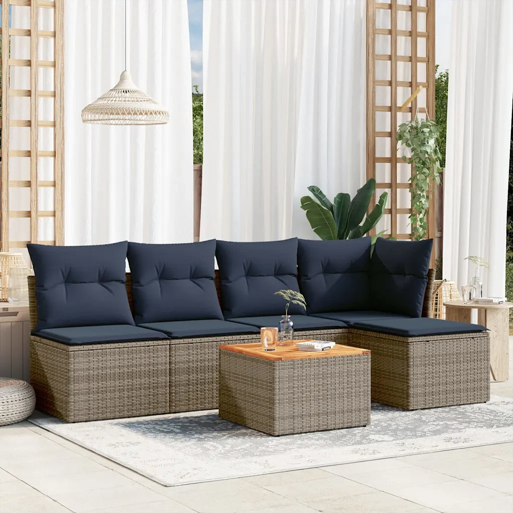 Set Divani da Giardino 6 pz con Cuscini Grigio in Polyrattan 3255935
