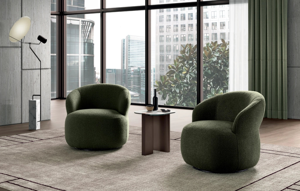 Poltrona Julep Girevole in tessuto bouclé color Verde Scuro e struttura in metallo nero - Stones