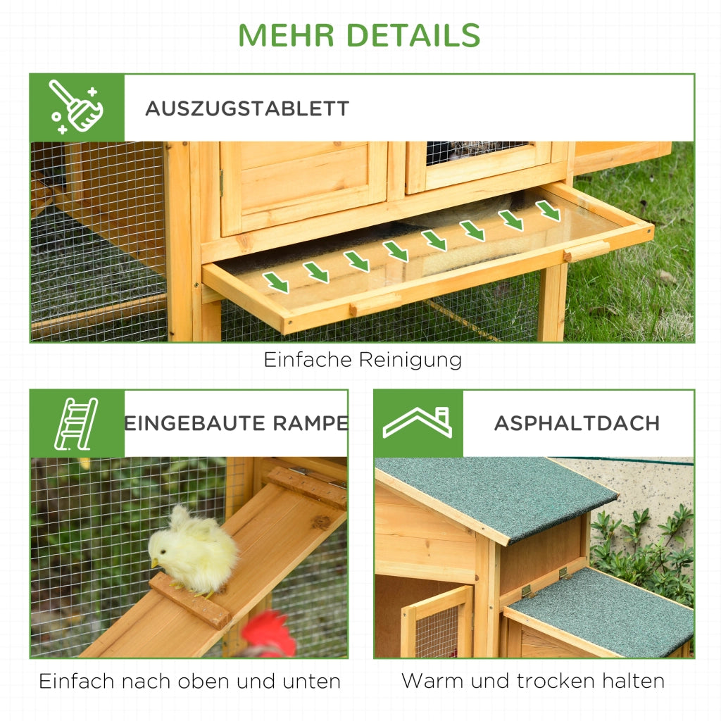 Pollaio per galline nane con recinto e nido ¨C Xylo ¨C Legno di abete sigillato, tetto in asfalto, giallo+verde
