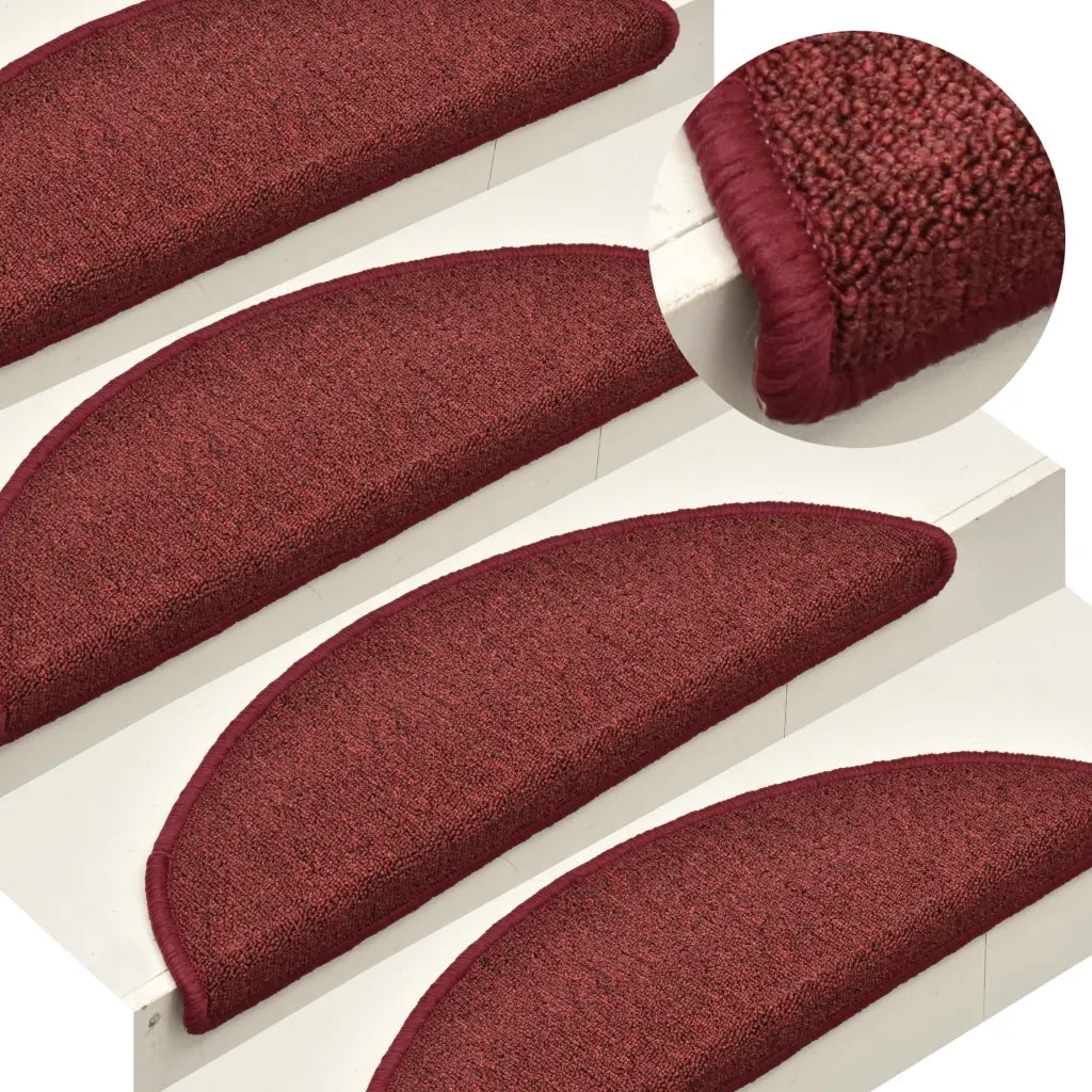 Tappetini per scale 15 pz 56x17x3 cm Bordeaux semicircolari 322372