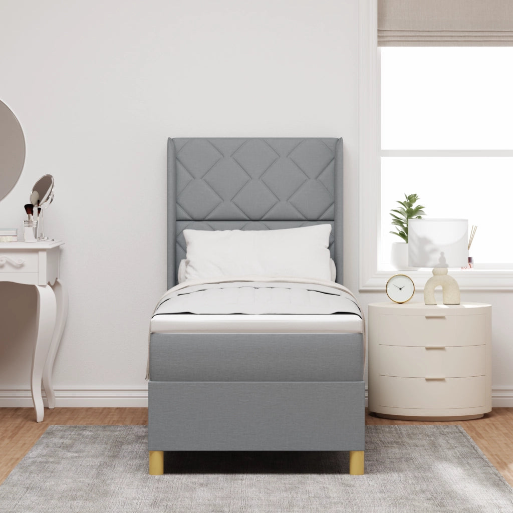 Letto con Rete A Molla e Materasso & Luce LED Grigio Chiaro 80x200 cm Tessuto