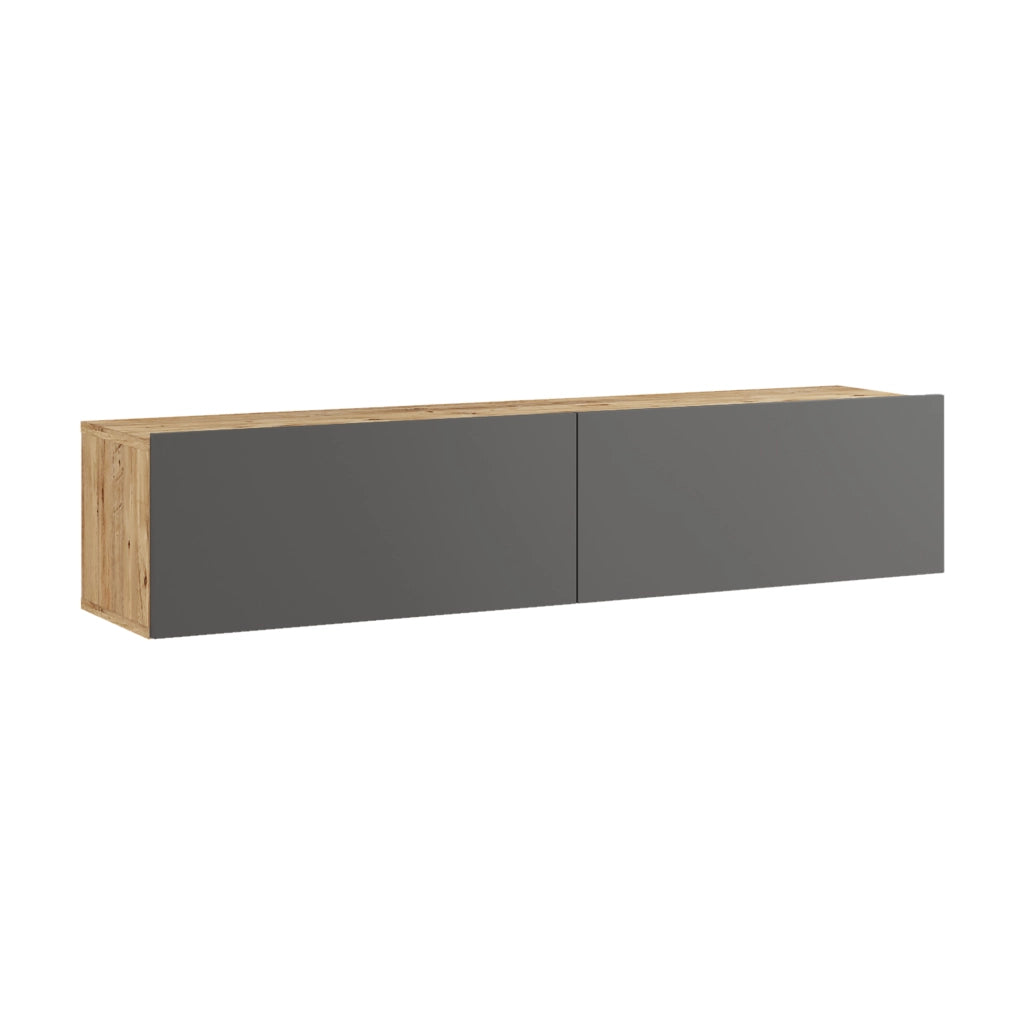 Mobile Porta TV Lapinlahti con 2 Ante a Ribalta Consolle da Parete 140 cm - Rovere Rustico / Antracite [en.casa]