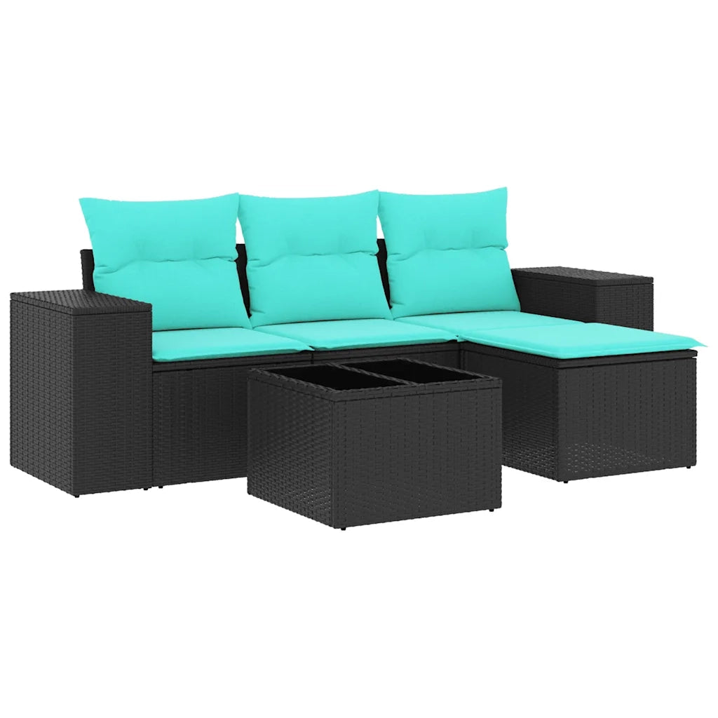 Salotto da Giardino-Set Divani da Giardino 5 pz con Cuscini Nero in Polyrattan 195884