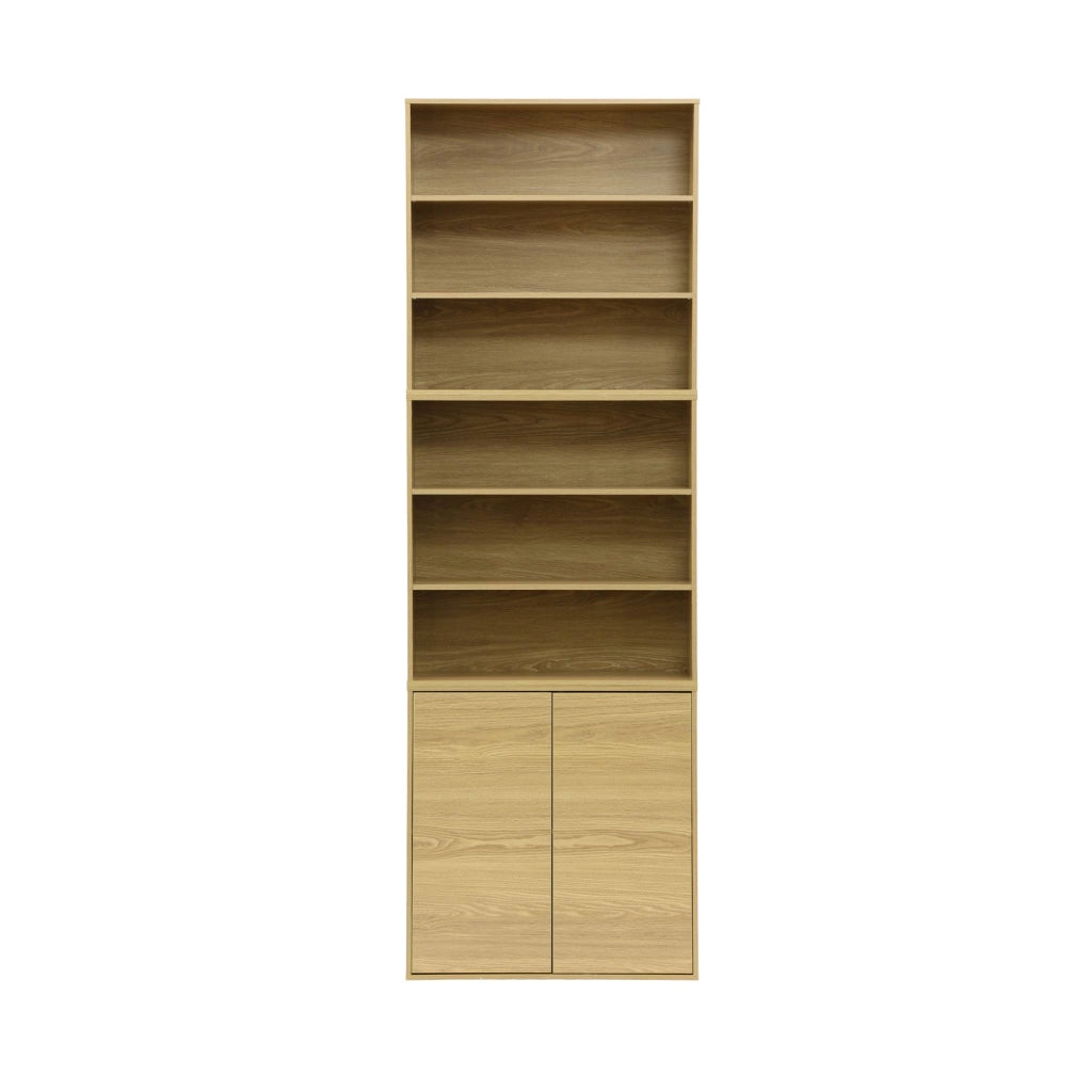 Libreria modulare con 2 ante e 5 livelli, quercia