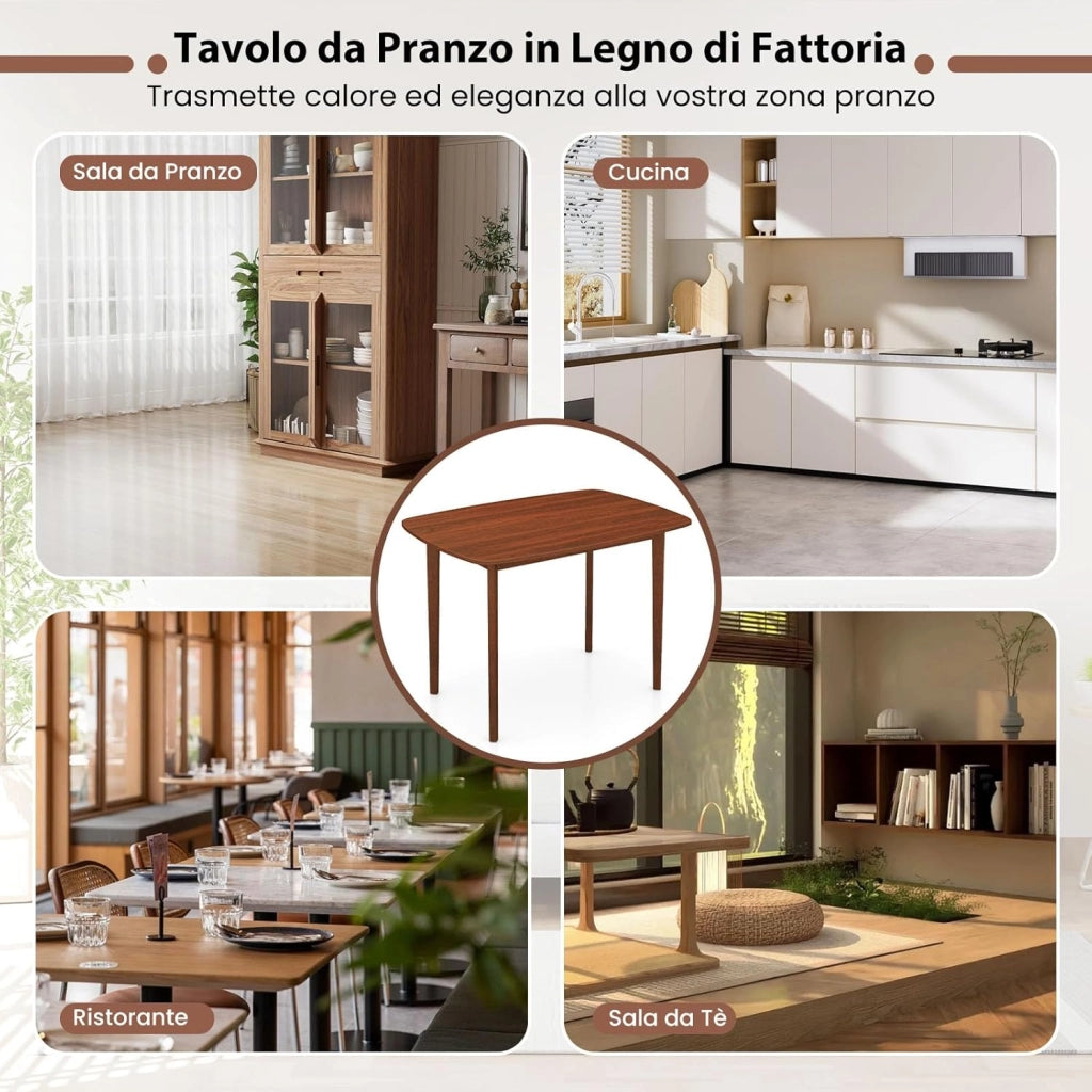 Tavolo da Pranzo in Legno per 2-4 Persone, Tavolo Rettangolare con Gambe in Legno di Gomma, Scrivania in Stile Rustico per Piccoli Spazi in Appartamento, Ufficio Domestico e Soggiorno