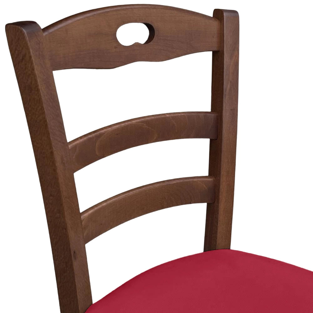 Sedia legno Loris noce scuro con seduta imbottita ecopelle rosso