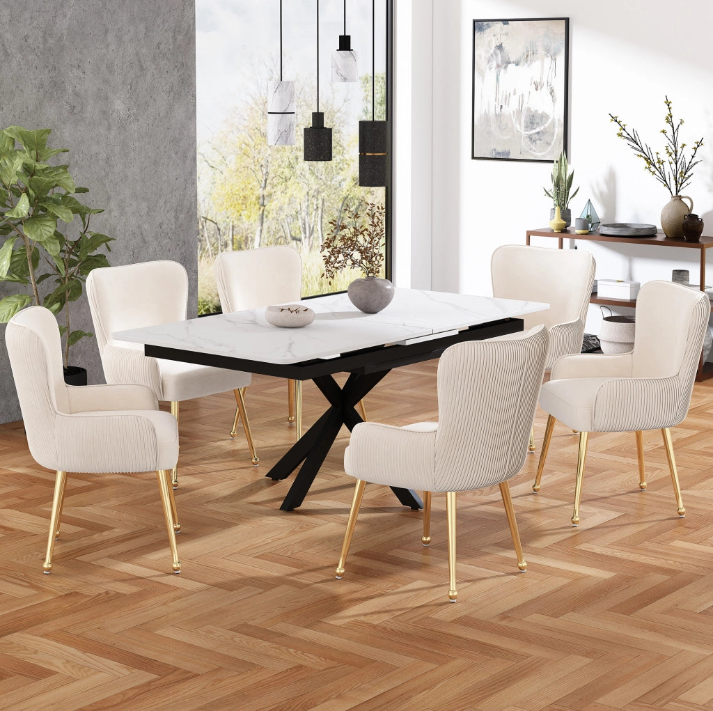 Set di 4 sedie imbottite con braccioli e supporto lombare in velluto beige