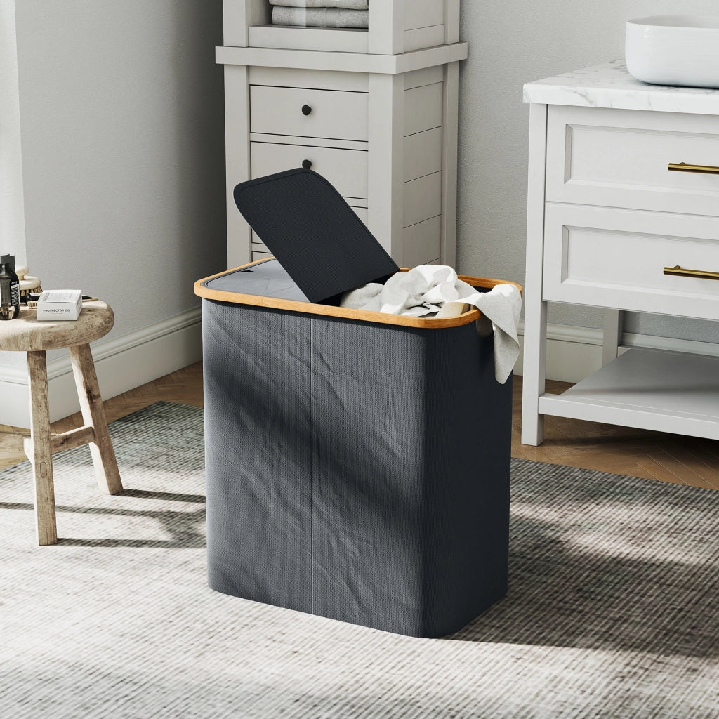 Cestino bucato doppio pieghevole 80 L ¨C zephmum ¨C grigio con coperchio